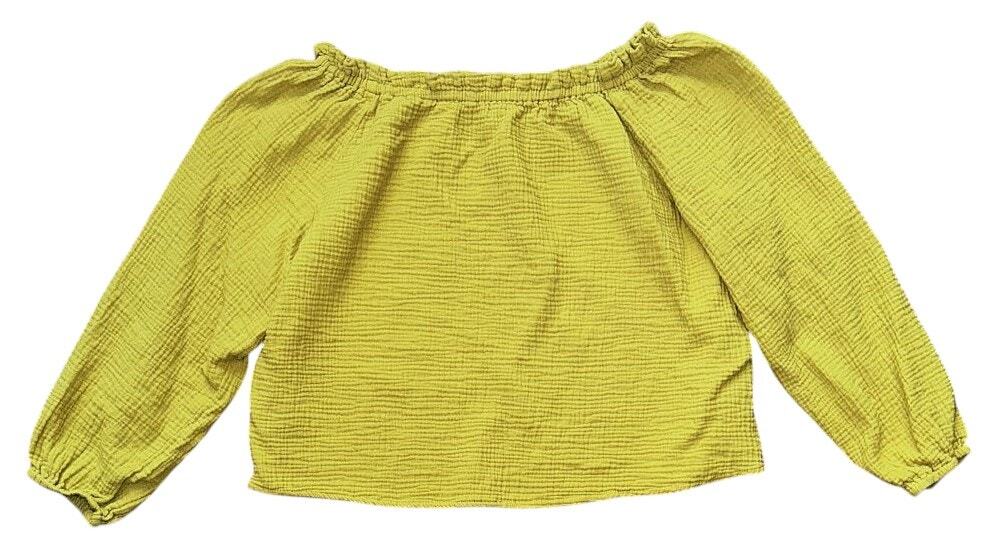 C&C California Crinkle Cotton Gauze Off-The-Shoulder Yellow Peasant Blouse XL